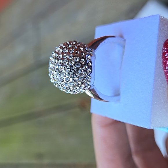 Silver tone rhinestones ball ring size 8.75 - Picture 3 of 8